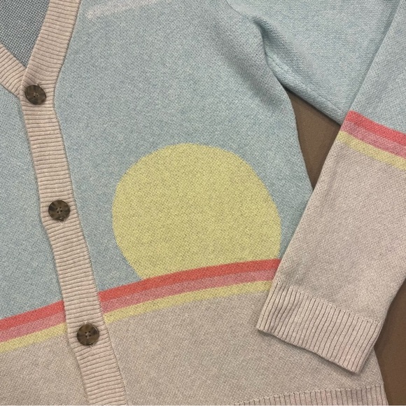 Marine Layer Men’s Palm Tree Sunset Finn Intarsia Cardigan Sweater Size Medium - Picture 3 of 14